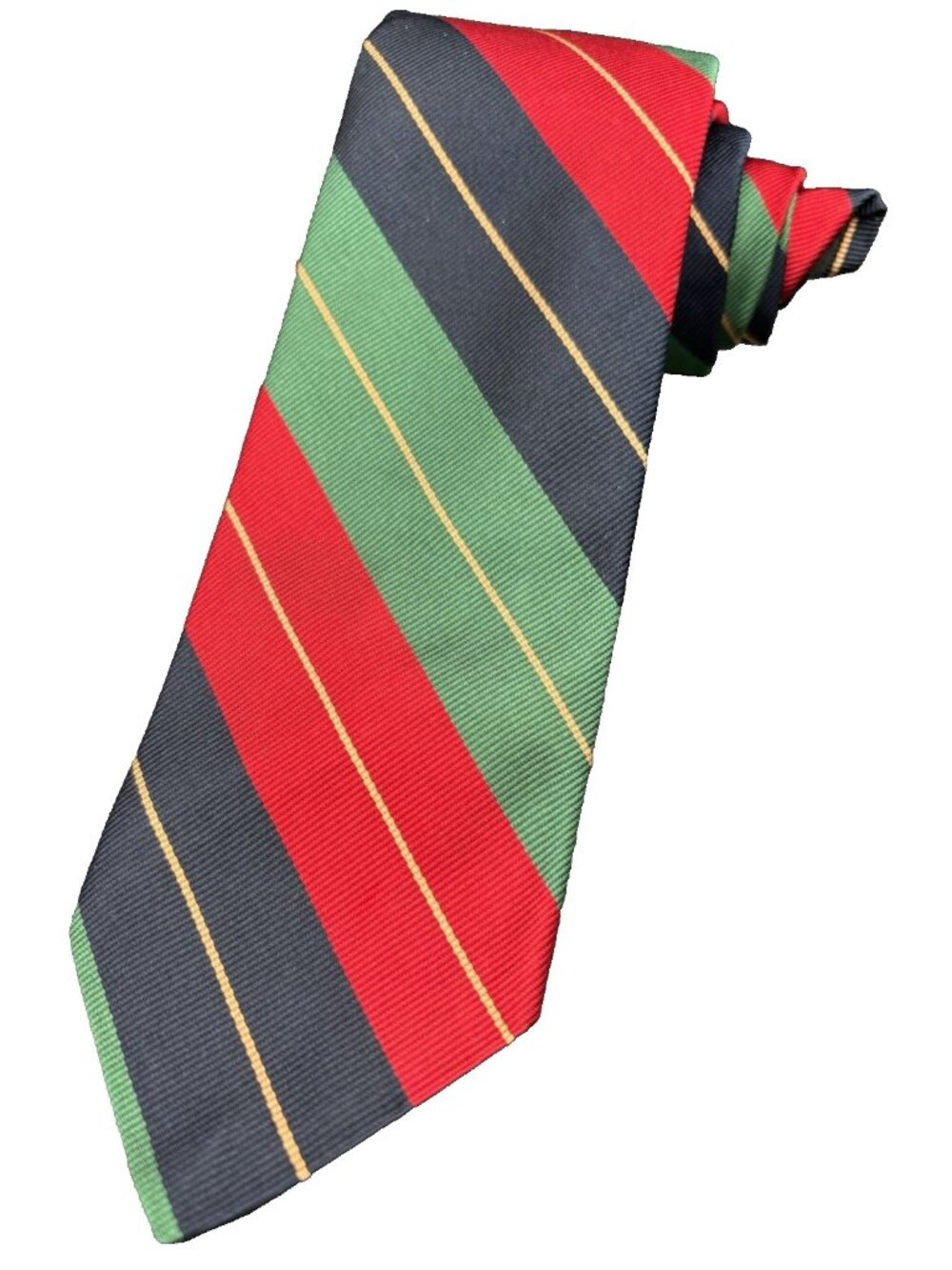 Robert Talbott REPP Tie Men's 100% Silk Red Green Blue Strips Tartan USA GUC